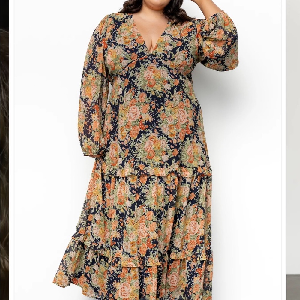 Baltic Born Floral Long Sleeve Maxi Dress - Navy and Orange